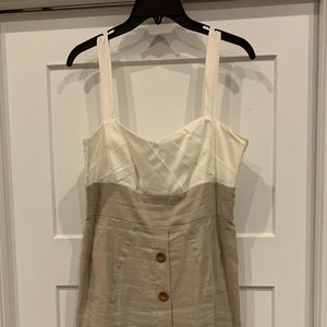 White and tan linen dress
